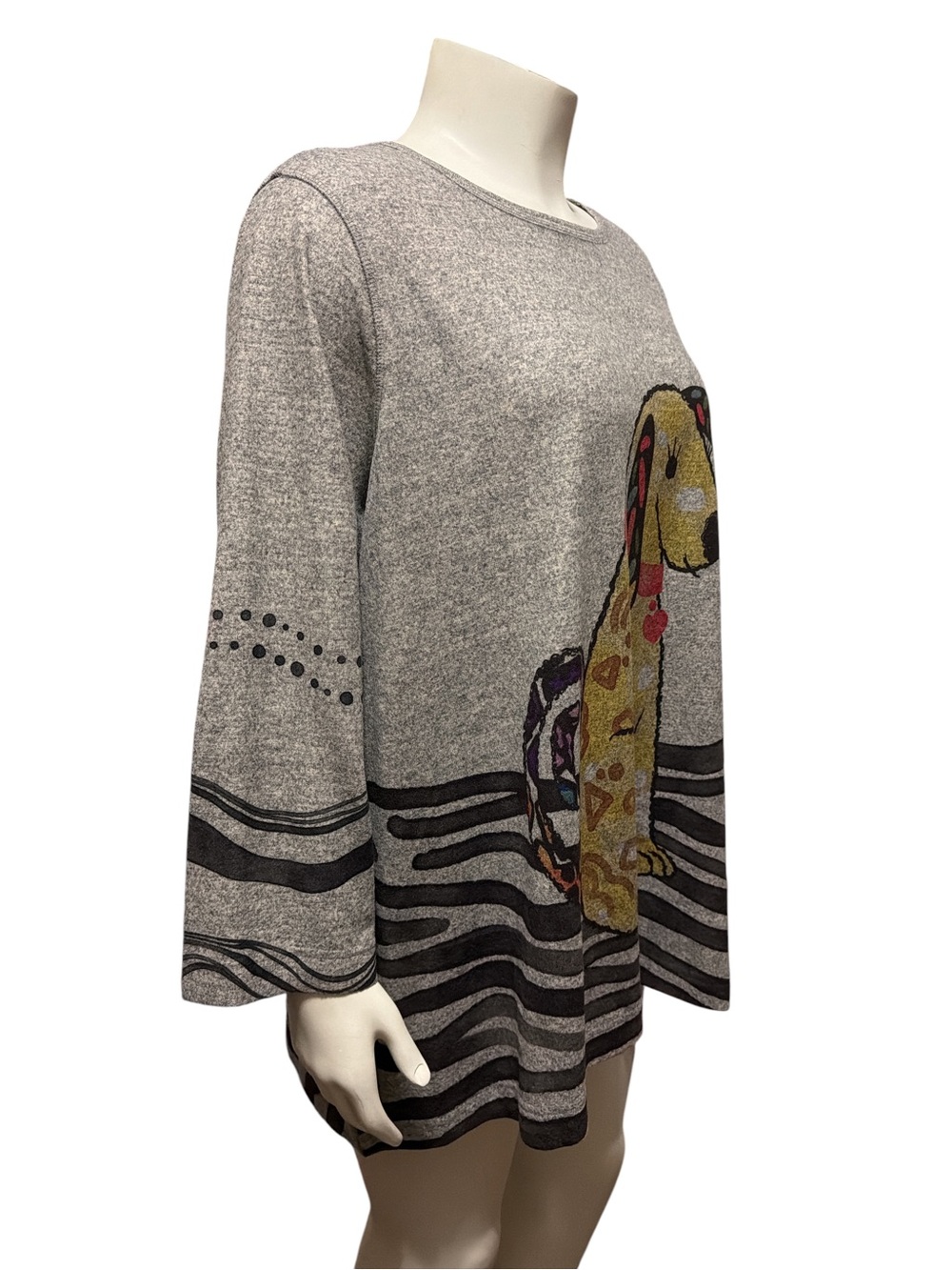 Ali Miles 2X Gray Whimsical Dog Graphic Tunic Top 3/4 Sleeve Stretch - Picture 3 of 9